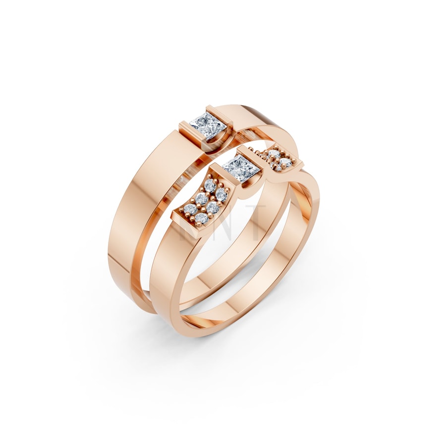 Nhẫn cưới S230 vàng hồng Rose Gold họa tiết ấn tượng, cá tính