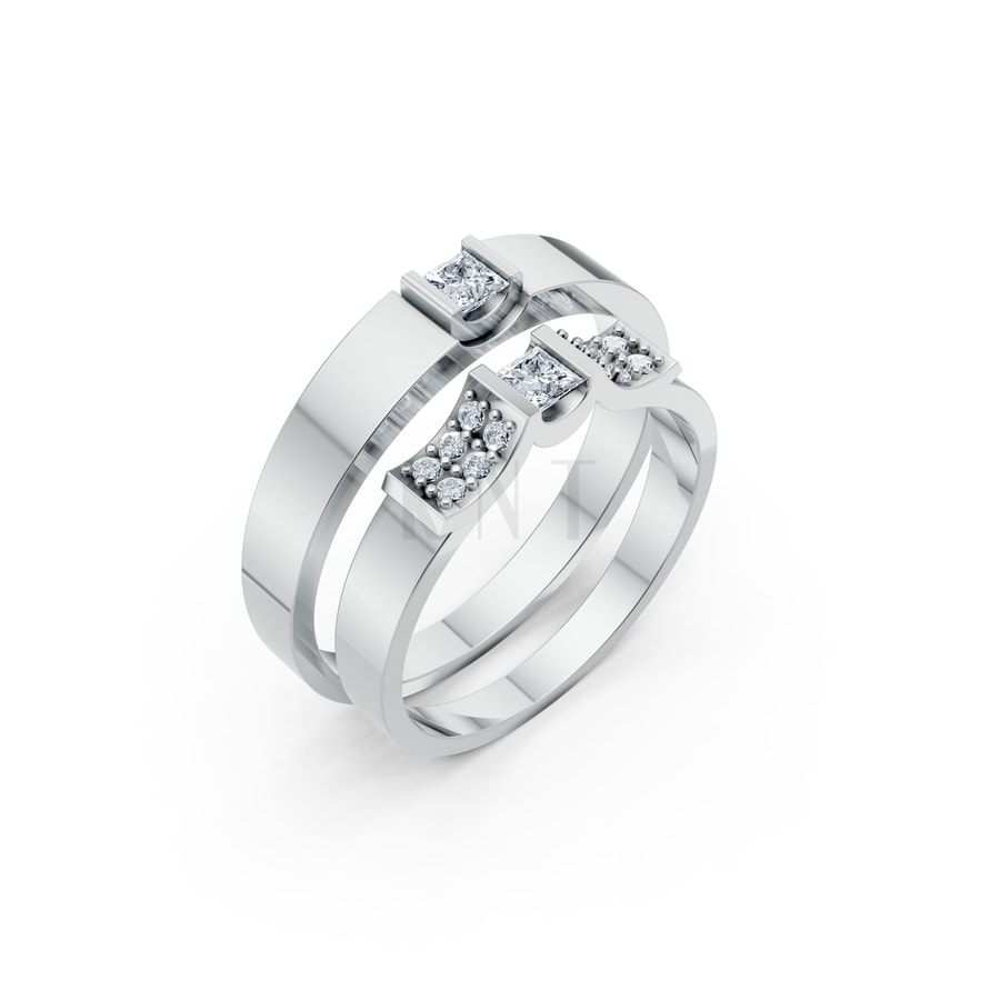 Nhẫn cưới S230 vàng trắng White Gold kiểu dáng hiện đại, nổi bật