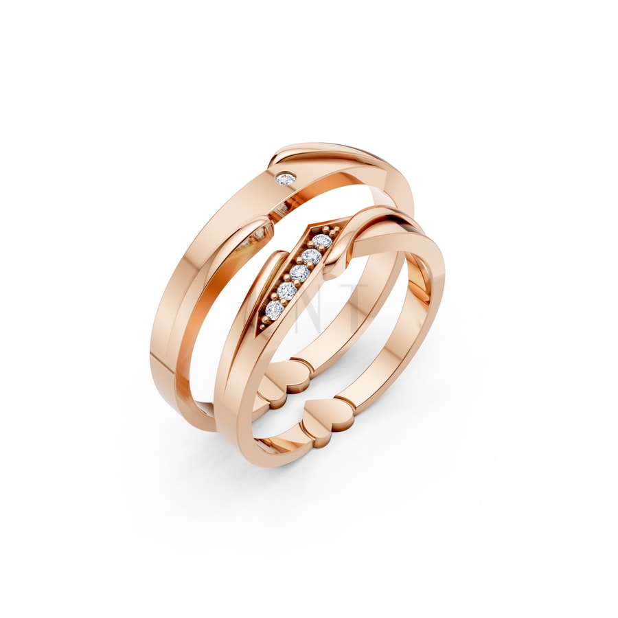 Nhẫn cưới S231 vàng hồng Rose Gold họa tiết ấn tượng, cá tính