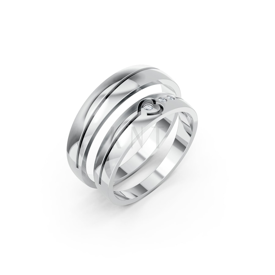 Nhẫn cưới S233 vàng trắng White Gold kiểu dáng hiện đại, nổi bật