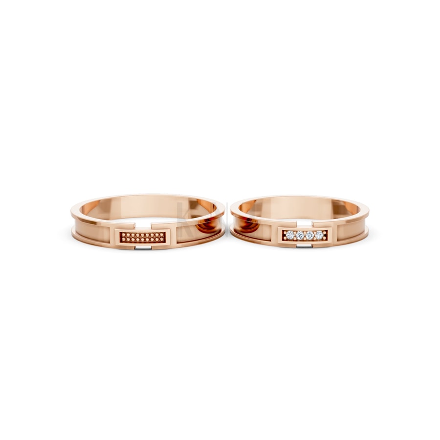 Nhẫn cưới S235 vàng hồng Rose Gold thiết kế đối xứng, phong cách, ấn tượng