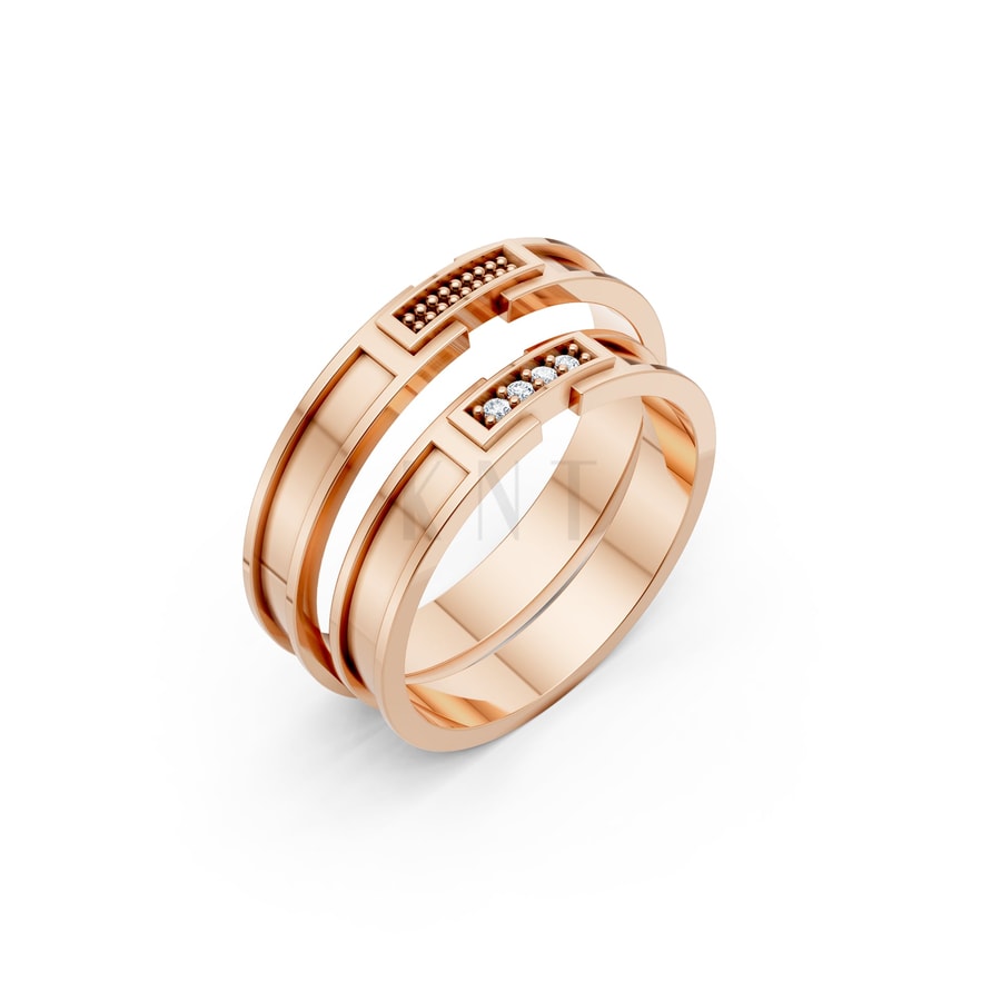 Nhẫn cưới S235 vàng hồng Rose Gold họa tiết ấn tượng, cá tính