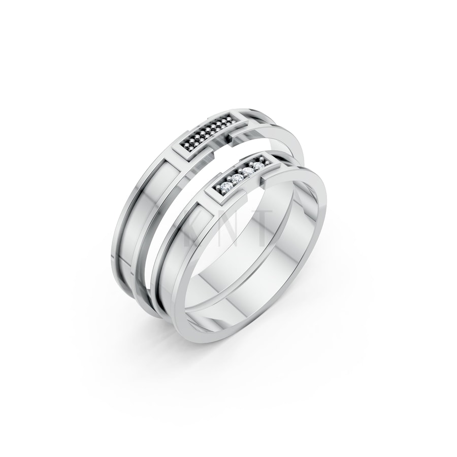 Nhẫn cưới S235 vàng trắng White Gold kiểu dáng hiện đại, nổi bật