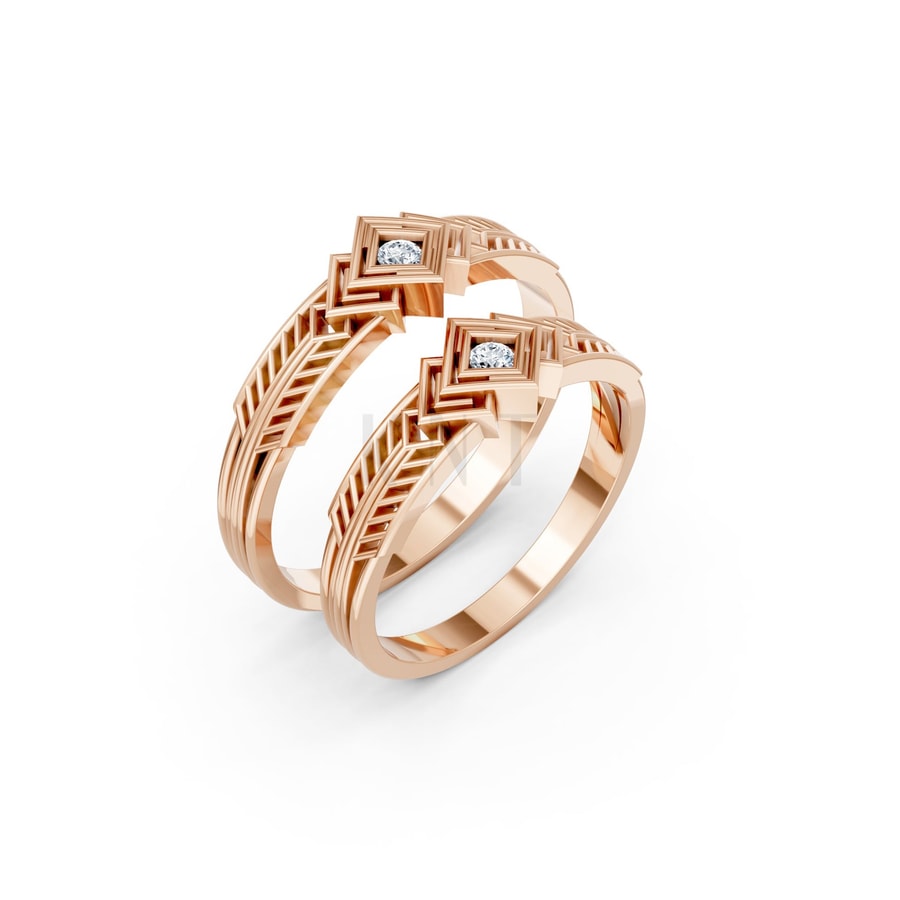 Nhẫn cưới S236 vàng hồng Rose Gold họa tiết ấn tượng, cá tính