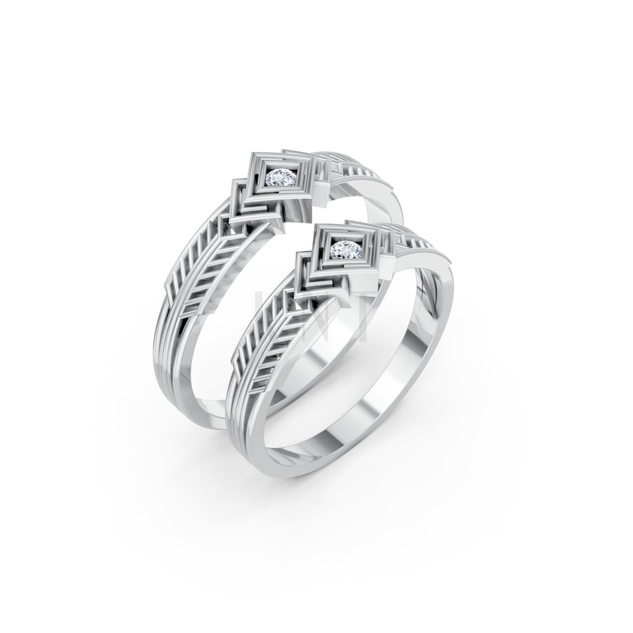 Nhẫn cưới S236 vàng trắng White Gold kiểu dáng hiện đại, nổi bật