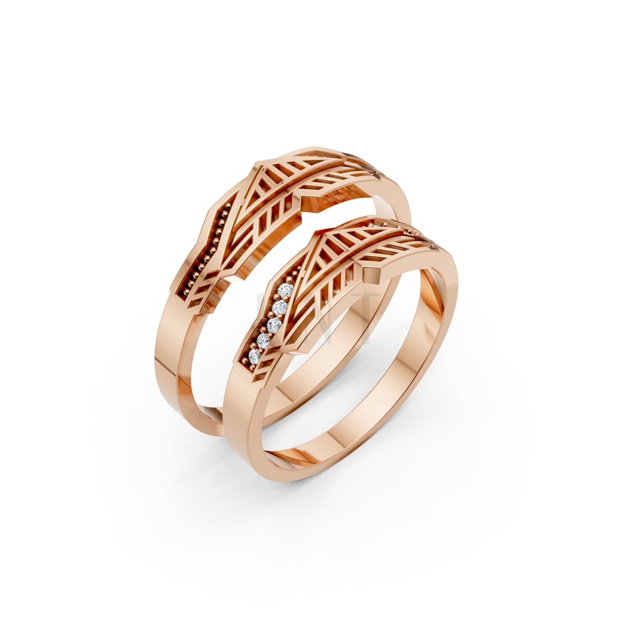 Nhẫn cưới S238 vàng hồng Rose Gold họa tiết ấn tượng, cá tính