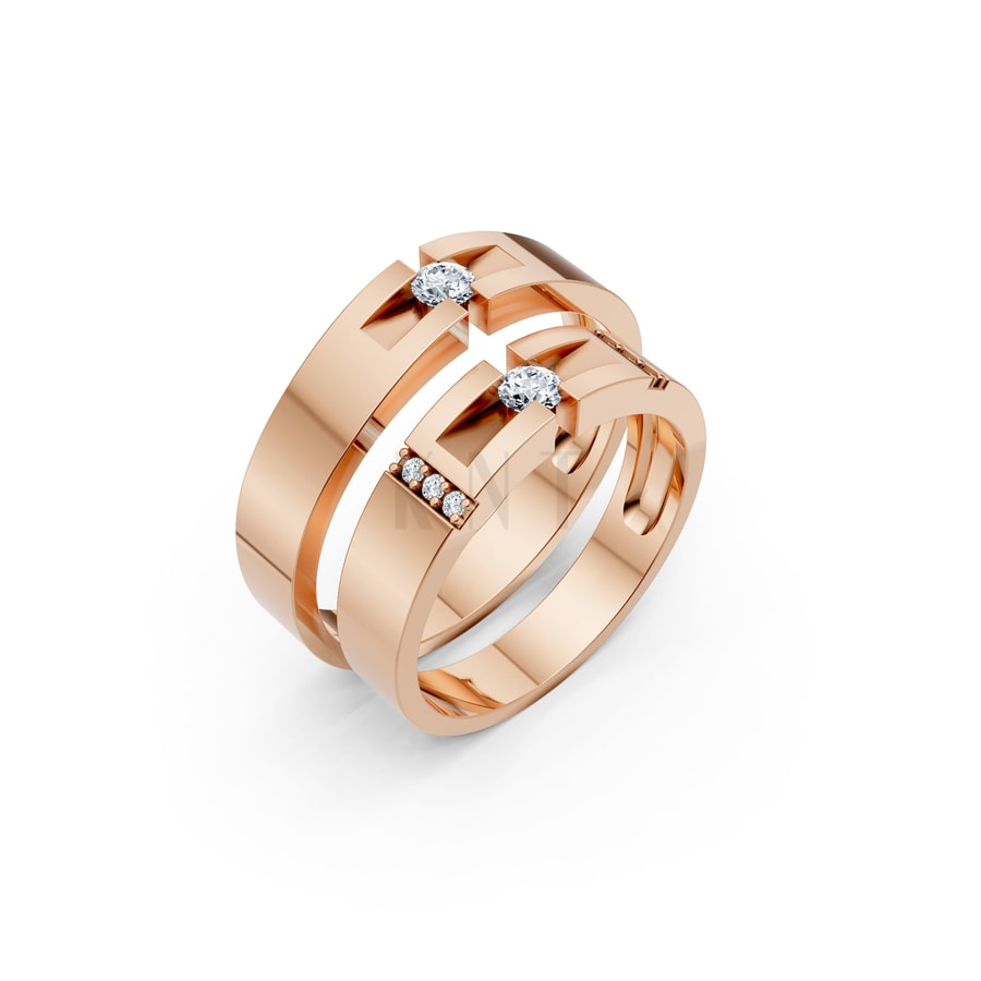 Nhẫn Cưới S69 vàng hồng Rose Gold họa tiết ấn tượng, cá tính
