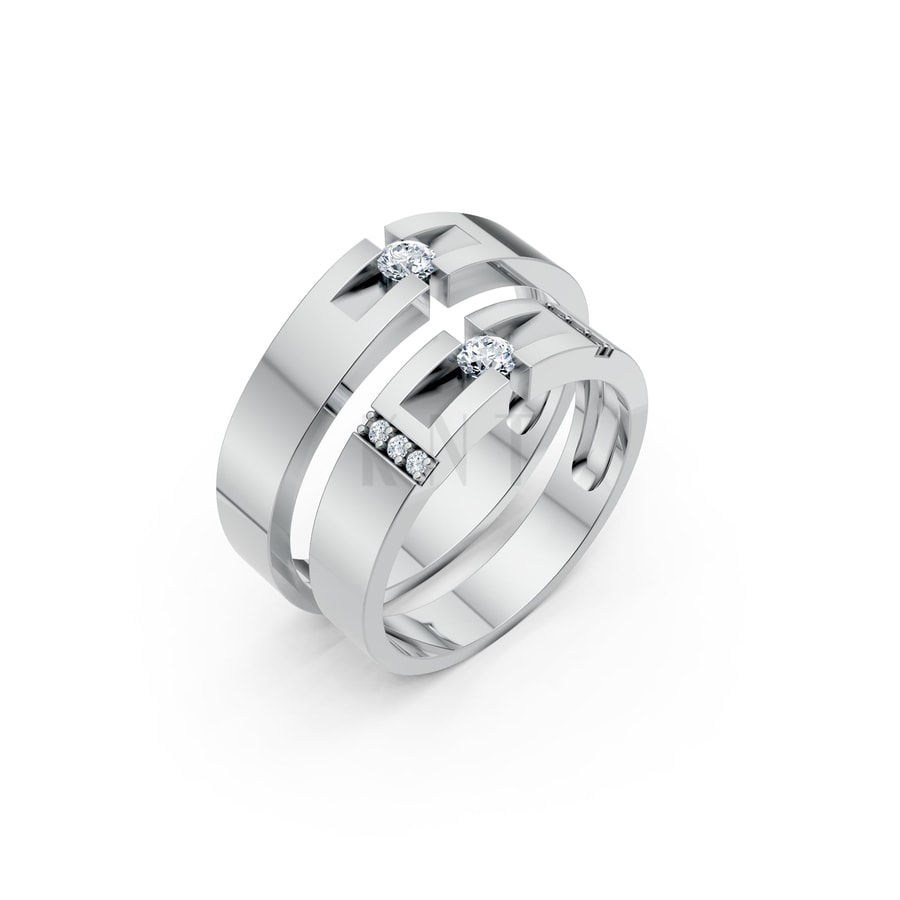 Nhẫn Cưới S69 vàng trắng White Gold kiểu dáng hiện đại, nổi bật