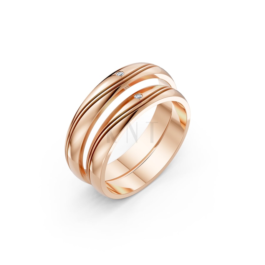 Nhẫn cưới TG1 vàng hồng Rose Gold họa tiết ấn tượng, cá tính