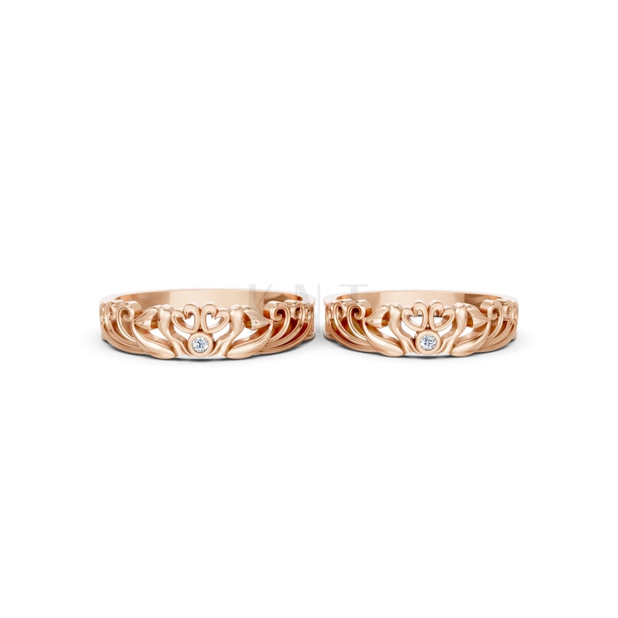 Nhẫn cưới TG17 vàng hồng Rose Gold vàng đẹp, kiểu dáng trẻ trung, độc đáo