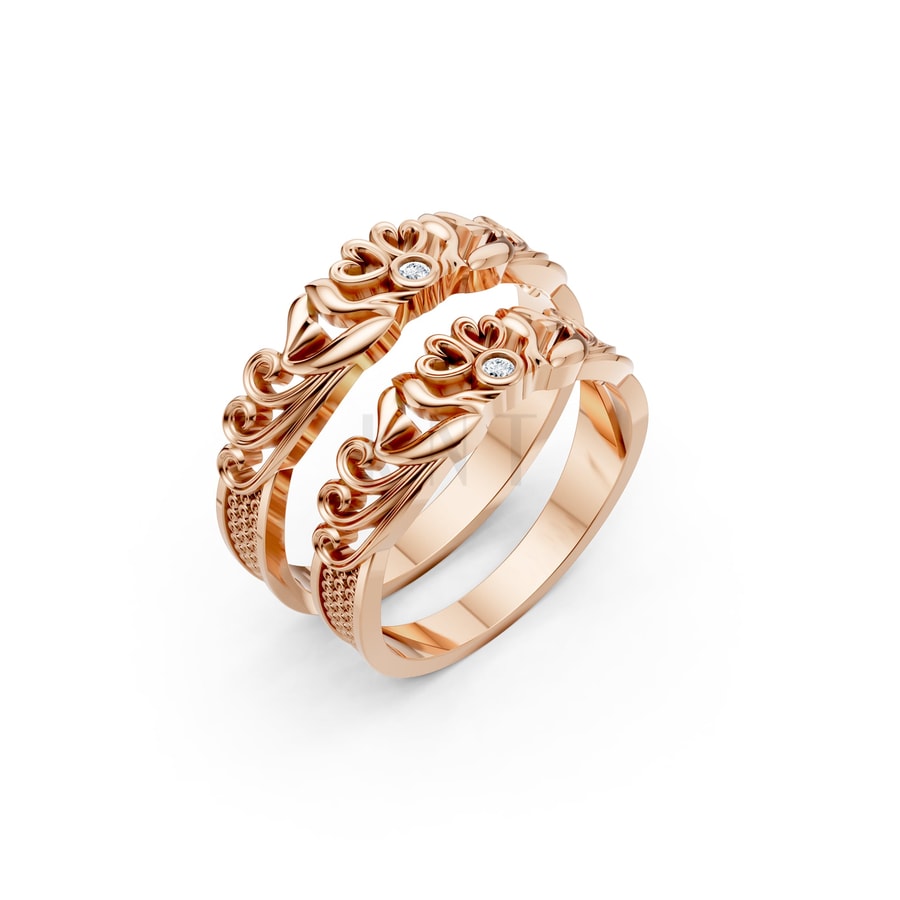 Nhẫn cưới TG17 vàng hồng Rose Gold họa tiết ấn tượng, cá tính