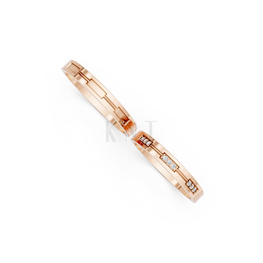 Nhẫn cưới TG18 vàng hồng Rose Gold thiết kế đối xứng, phong cách, ấn tượng