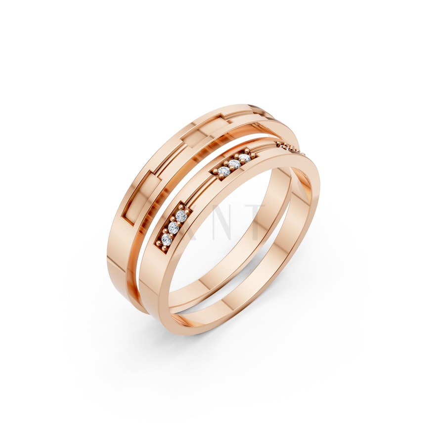 Nhẫn cưới TG18 vàng hồng Rose Gold họa tiết ấn tượng, cá tính
