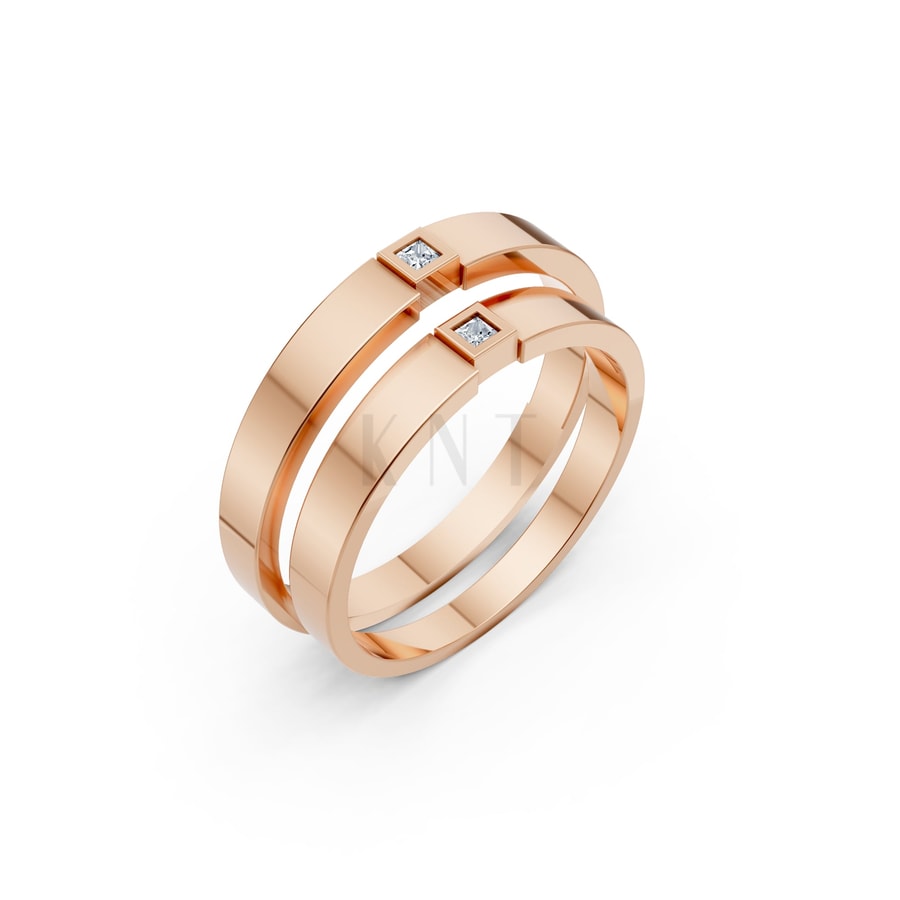 Nhẫn cưới TG2 vàng hồng Rose Gold họa tiết ấn tượng, cá tính