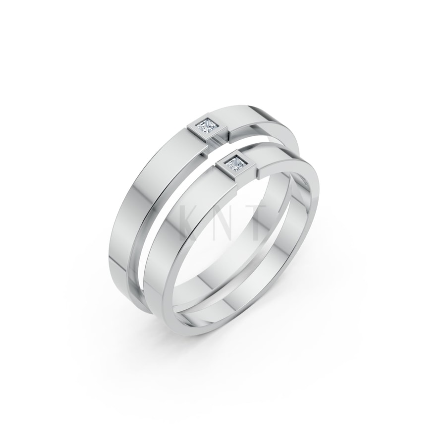 Nhẫn cưới TG2 vàng trắng White Gold kiểu dáng hiện đại, nổi bật