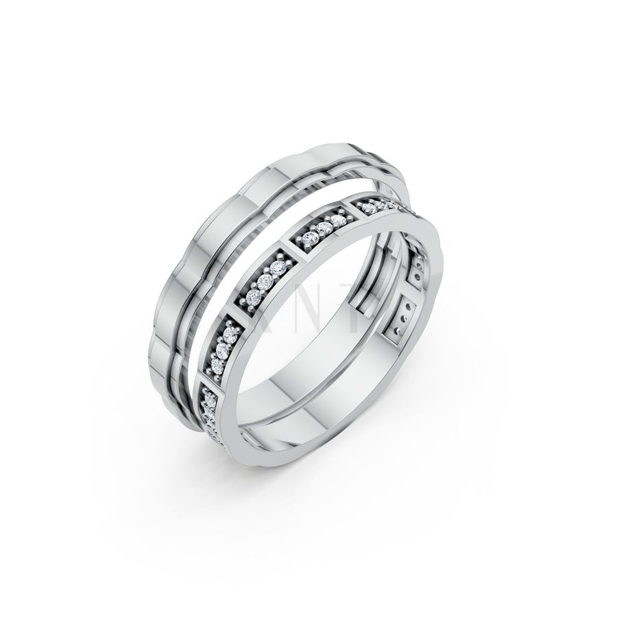 Nhẫn cưới TG23 vàng trắng White Gold kiểu dáng hiện đại, nổi bật