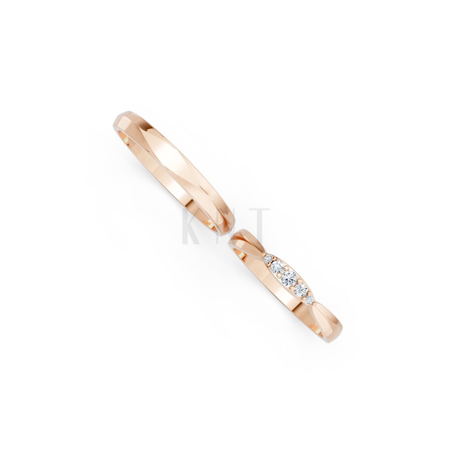 Nhẫn cưới TG25 vàng hồng Rose Gold vàng đẹp, kiểu dáng trẻ trung, độc đáo