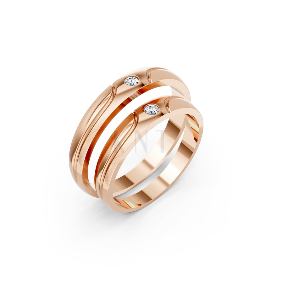 Nhẫn cưới TG9 vàng hồng Rose Gold họa tiết ấn tượng, cá tính