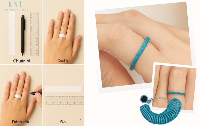 Đo chu vi ngón tay bằng giấy hoặc sợi chỉ