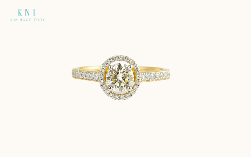 Nhẫn vàng 17K đính kim cương tấm tinh xảo