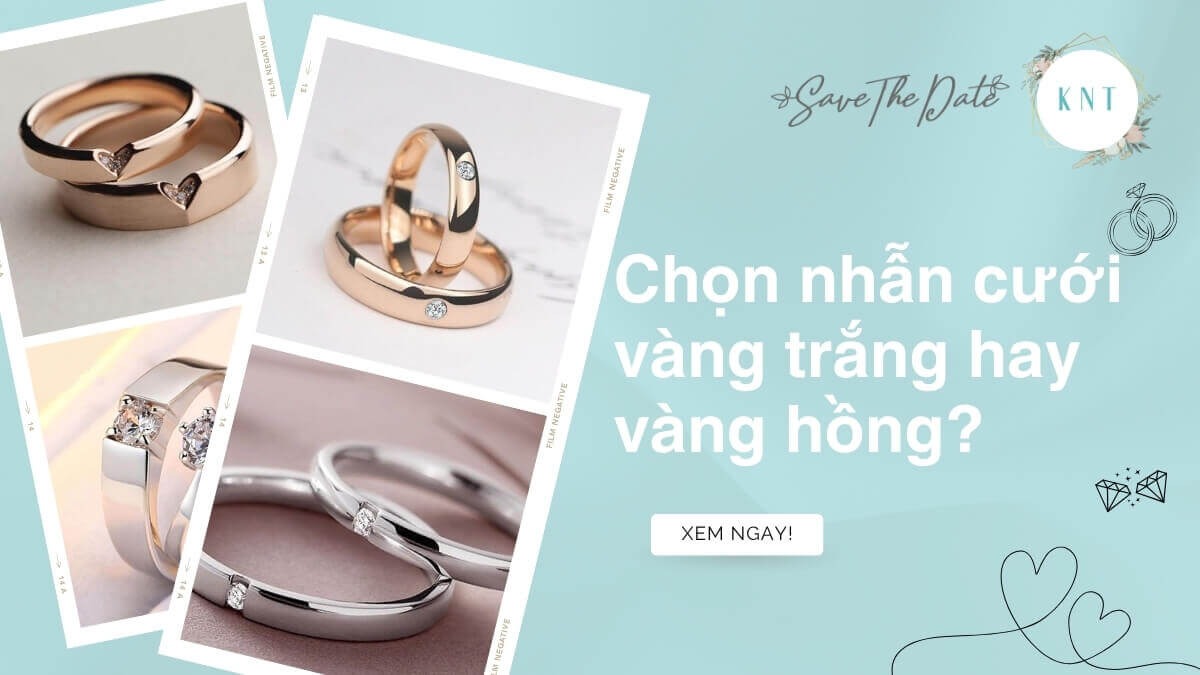 Nhẫn cưới vàng trắng đính đá