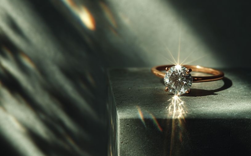 Những tia sáng trắng rực rỡ từ viên kim cương