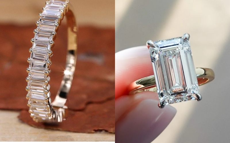 Kim cương Baguette có tỷ lệ dài hơn kim cương Emerald