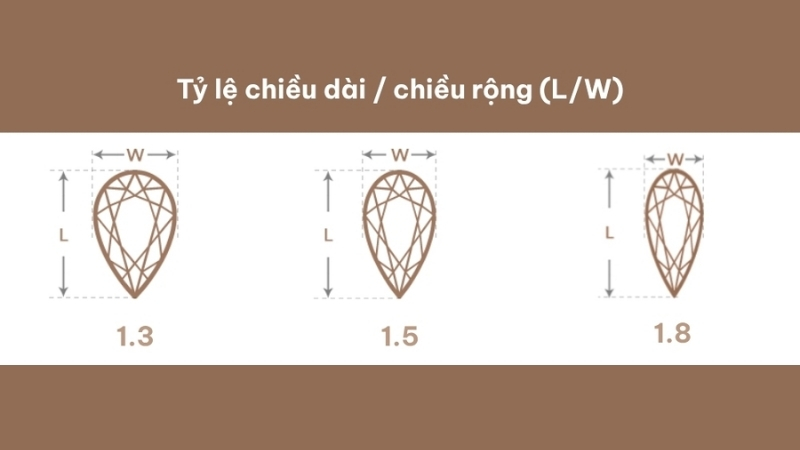 Tỷ lệ giữa chiều dài và chiều rộng quyết định hình dáng tổng thể của viên kim cương