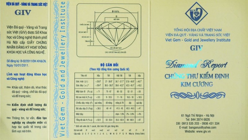 Kiểm định kim cương GIV là quy trình giám định kim cương do Viện Đá quý - Vàng và Trang sức Việt thực hiện