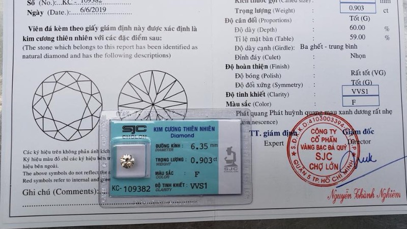 Giấy kiểm định kim cương của SCJ