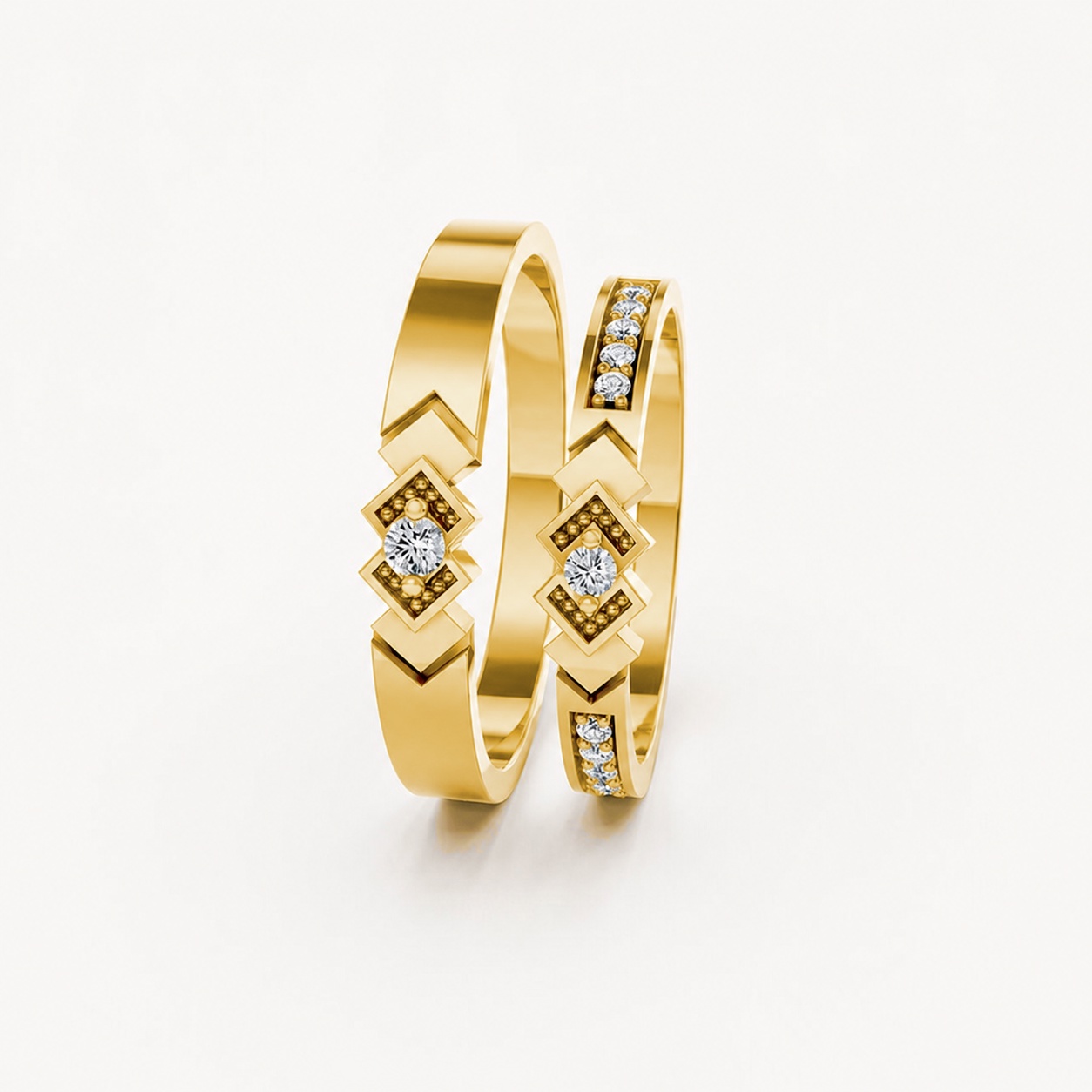 Nhẫn cưới A118 màu Vàng Gold đính đá trắng, thiết kế phá cách, sang trọng