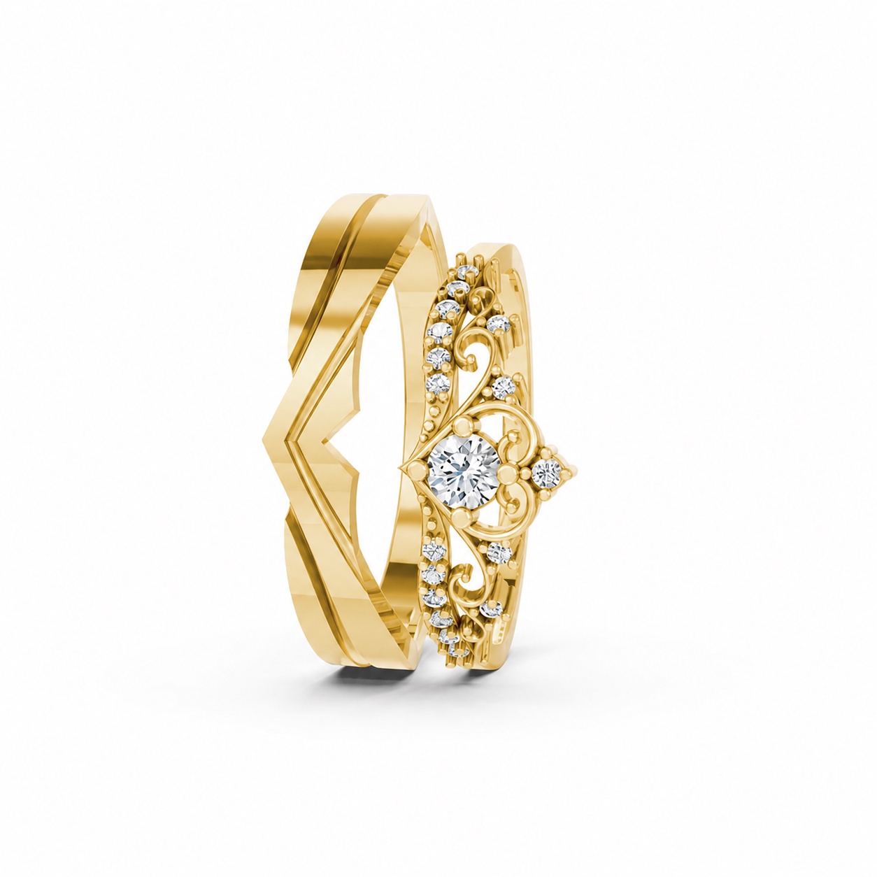 Nhẫn cưới A199 màu Vàng Gold thiết kế phá cách, sang trọng