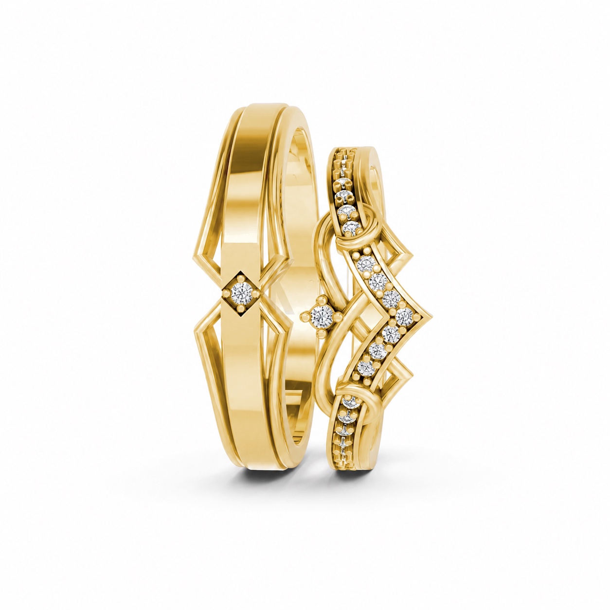 Nhẫn cưới A204 màu Vàng Gold thiết kế phá cách, sang trọng