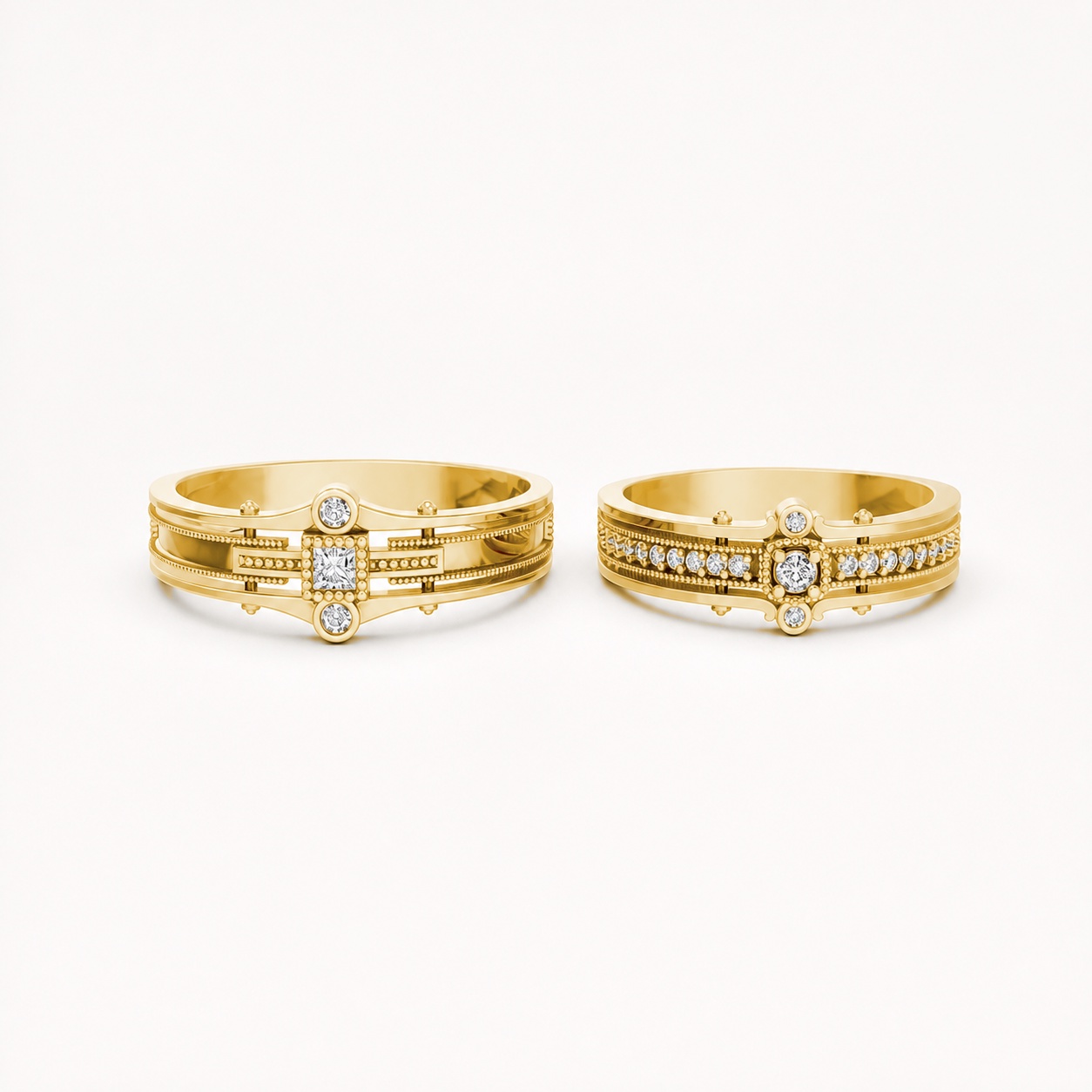 Nhẫn cưới A208 màu Vàng Gold thiết kế phá cách, sang trọng