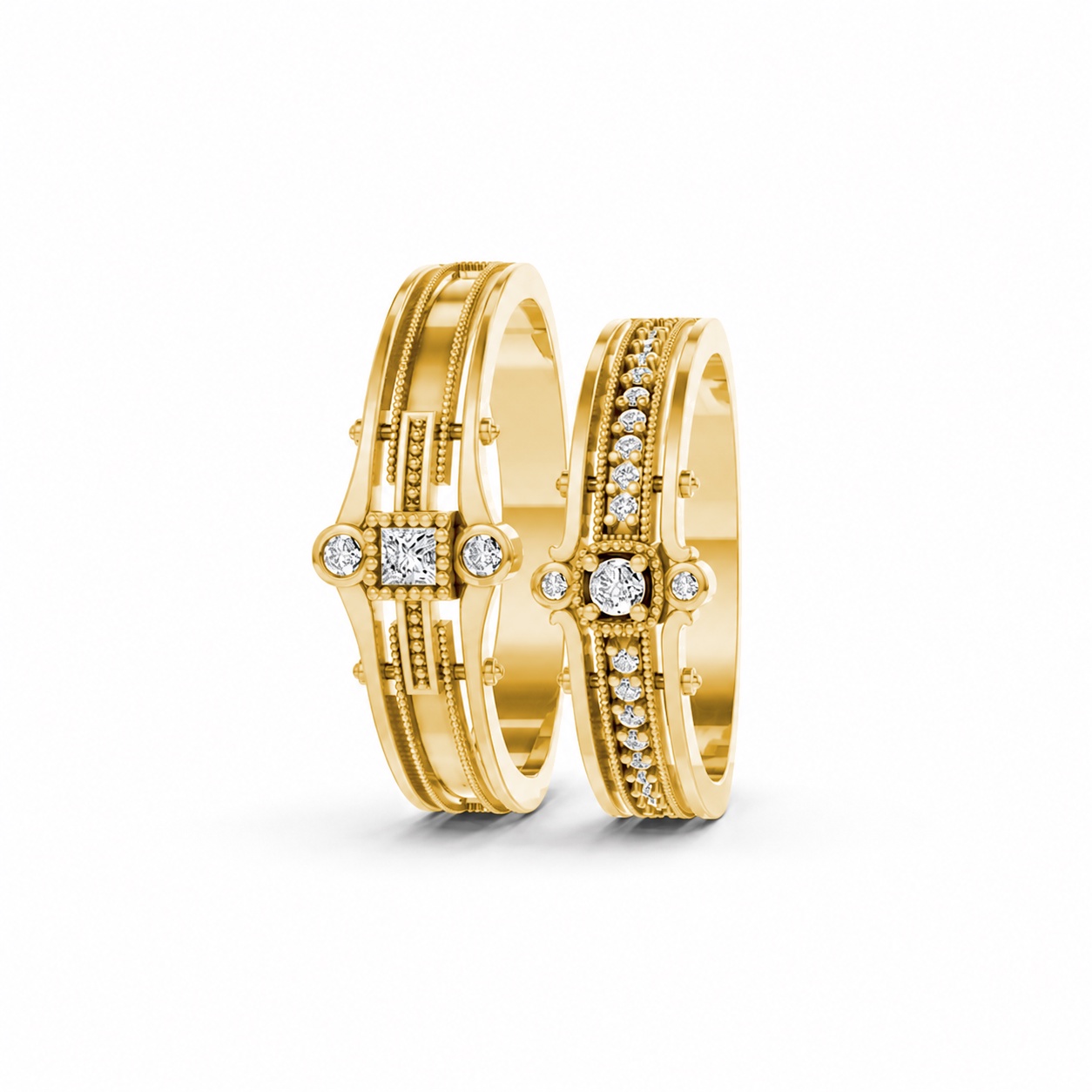 Nhẫn cưới A208 màu Vàng Gold vàng 10K/14K/18K/607 cao cấp, thanh lịch