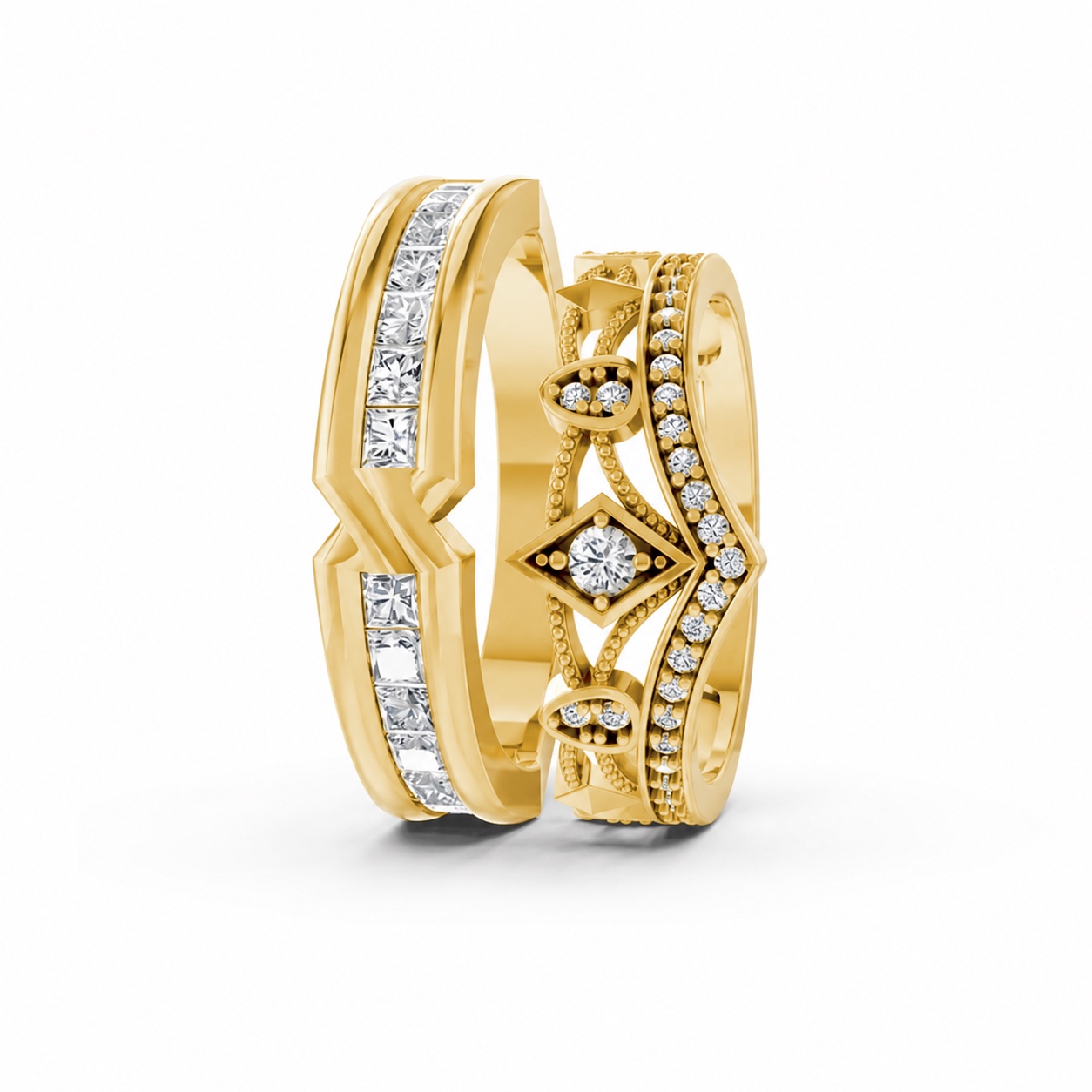 Nhẫn cưới A213 màu Vàng Gold thiết kế phá cách, sang trọng