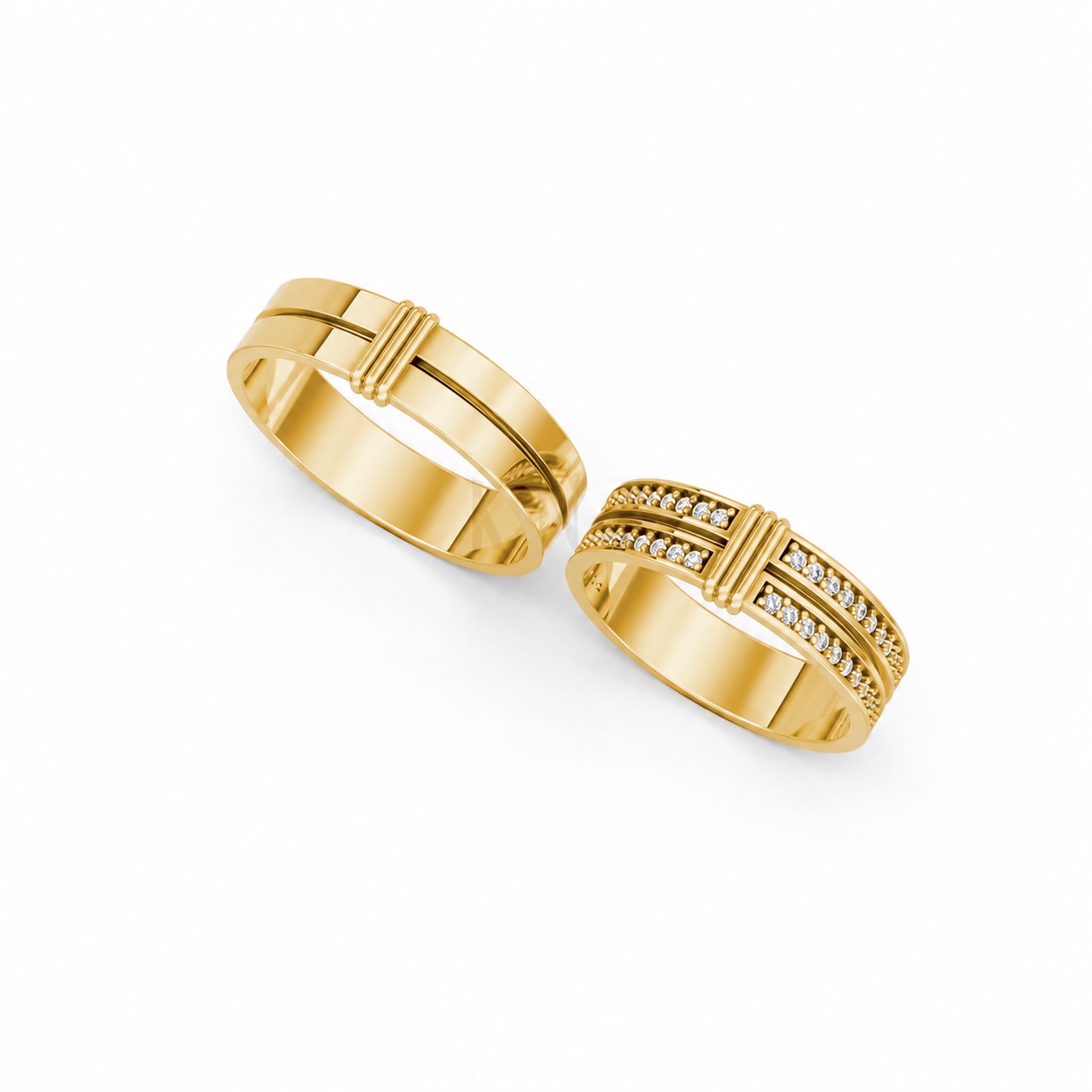 Nhẫn cưới A249 màu Vàng Gold thiết kế đối xứng, phong cách, ấn tượng