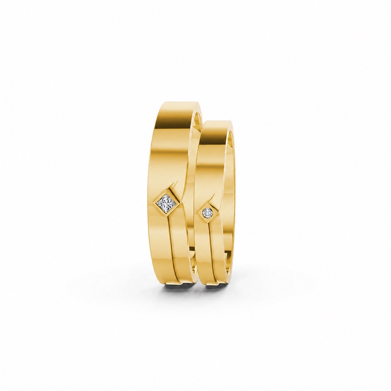 Nhẫn cưới A253 màu Vàng Gold đính đá trắng, thiết kế phá cách, sang trọng