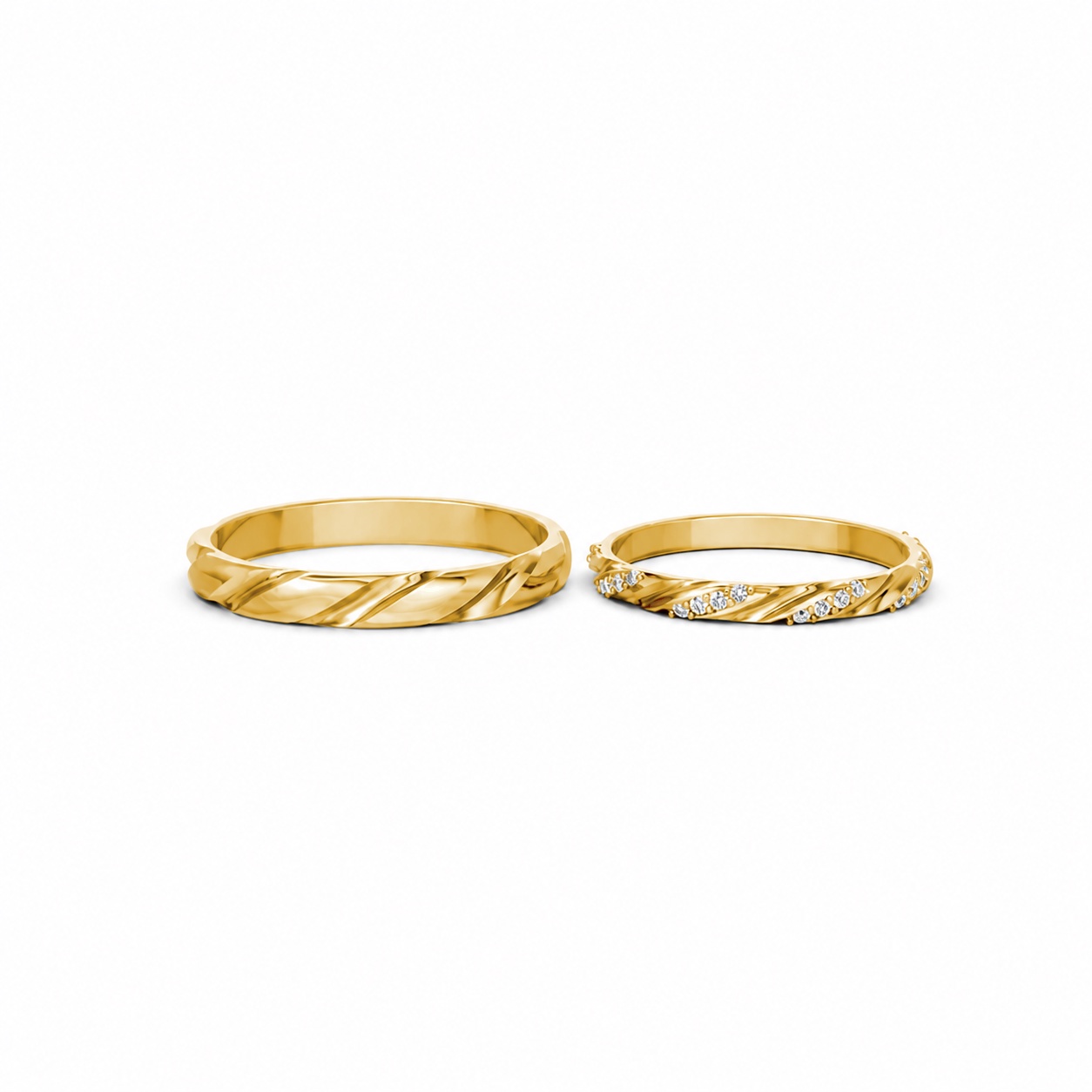 Nhẫn cưới A257 màu Vàng Gold đính đá trắng, thiết kế phá cách, sang trọng