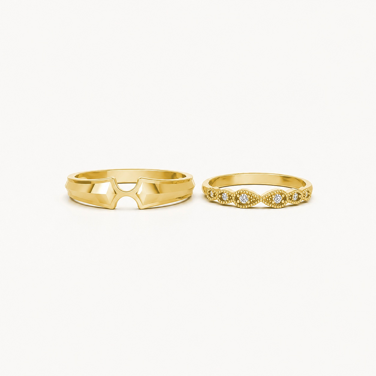 Nhẫn cưới A259 màu Vàng Gold đính đá trắng, thiết kế phá cách, sang trọng