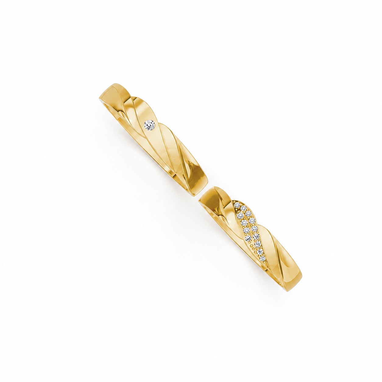 Nhẫn cưới E177 hiện đại với các đường xoắn uốn cong nhẹ nhàng màu Vàng Gold vàng 10K/14K/18K/607 đính đá nhỏ, thanh lịch