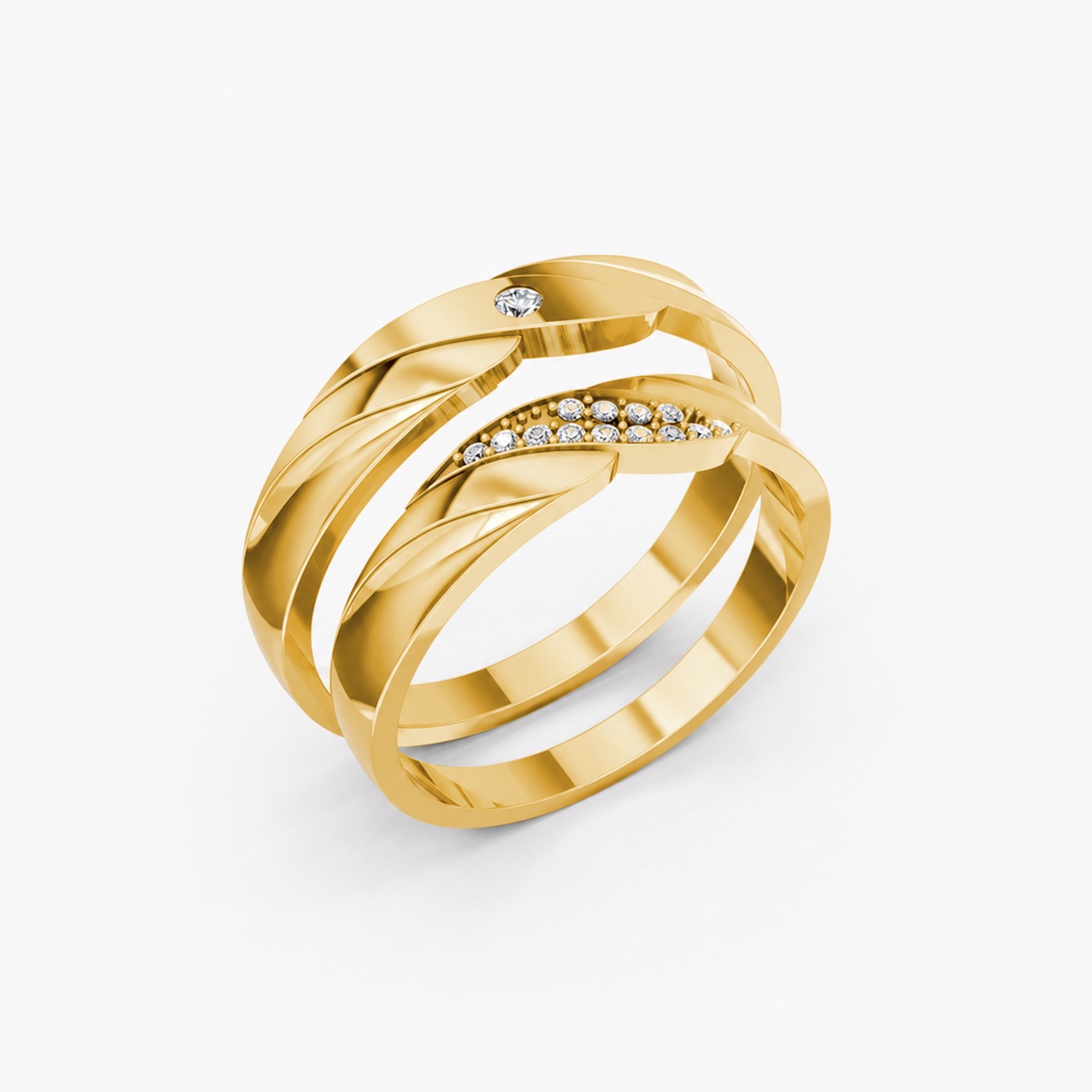 Nhẫn cưới E177 hiện đại với các đường xoắn uốn cong nhẹ nhàng màu Vàng Gold thiết kế tinh tế, sang trọng