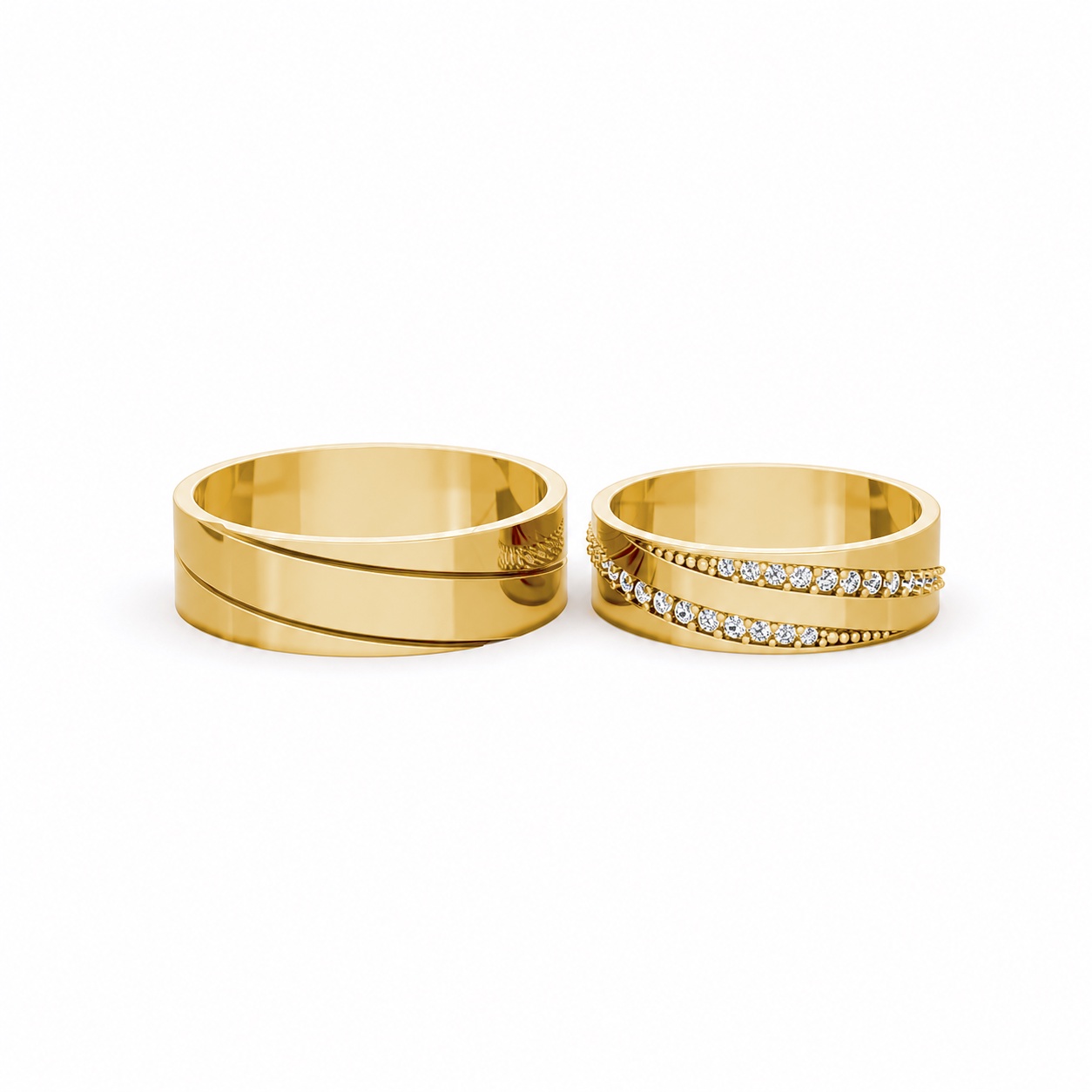 Nhẫn cưới E335 màu Vàng Gold thiết kế phá cách, sang trọng