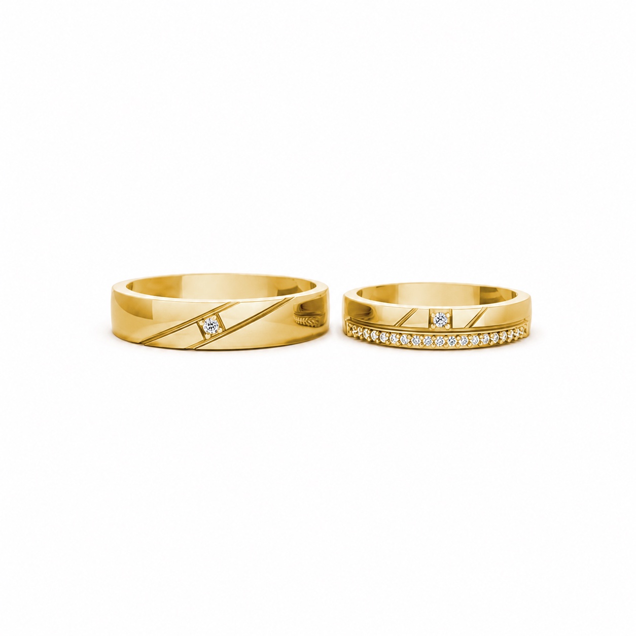Nhẫn cưới E389 màu Vàng Gold thiết kế phá cách, sang trọng