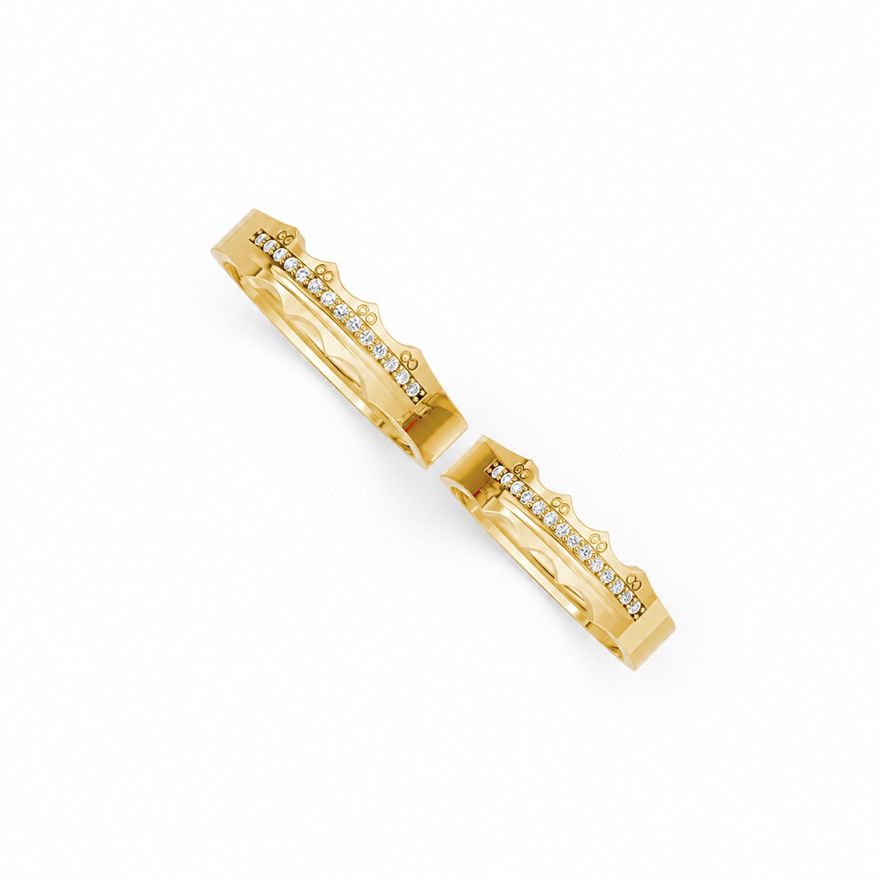 Nhẫn cưới E66 đường nét uốn lượn độc đáo và chân thật màu Vàng Gold vàng 10K/14K/18K/607 đính đá nhỏ, thanh lịch