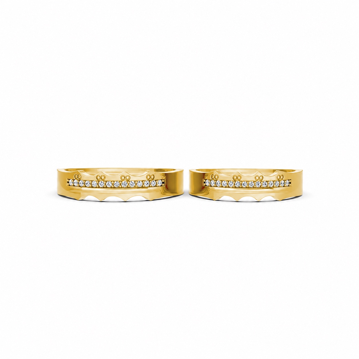 Nhẫn cưới E66 đường nét uốn lượn độc đáo và chân thật màu Vàng Gold đính đá trắng, thiết kế phá cách, sang trọng