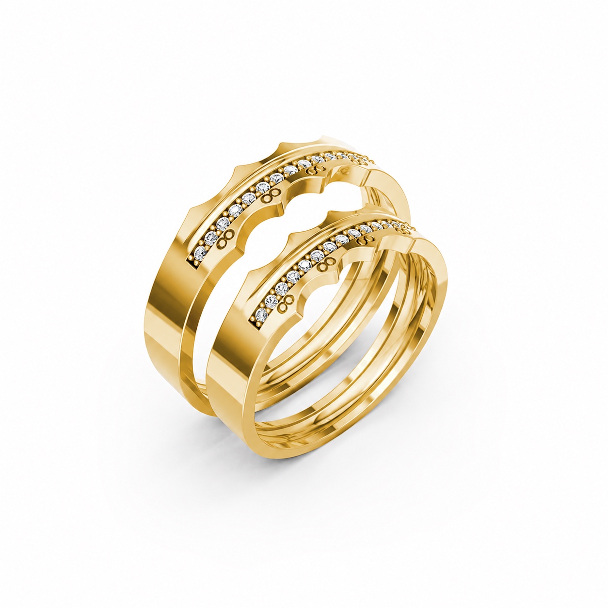 Nhẫn cưới E66 đường nét uốn lượn độc đáo và chân thật màu Vàng Gold thiết kế tinh tế, sang trọng