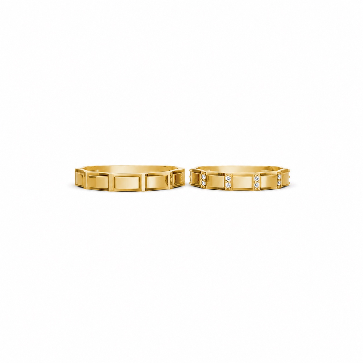 Nhẫn cưới E831 phong cách hiện đại, đính đá đan xen màu Vàng Gold thiết kế tinh xảo, độc đáo