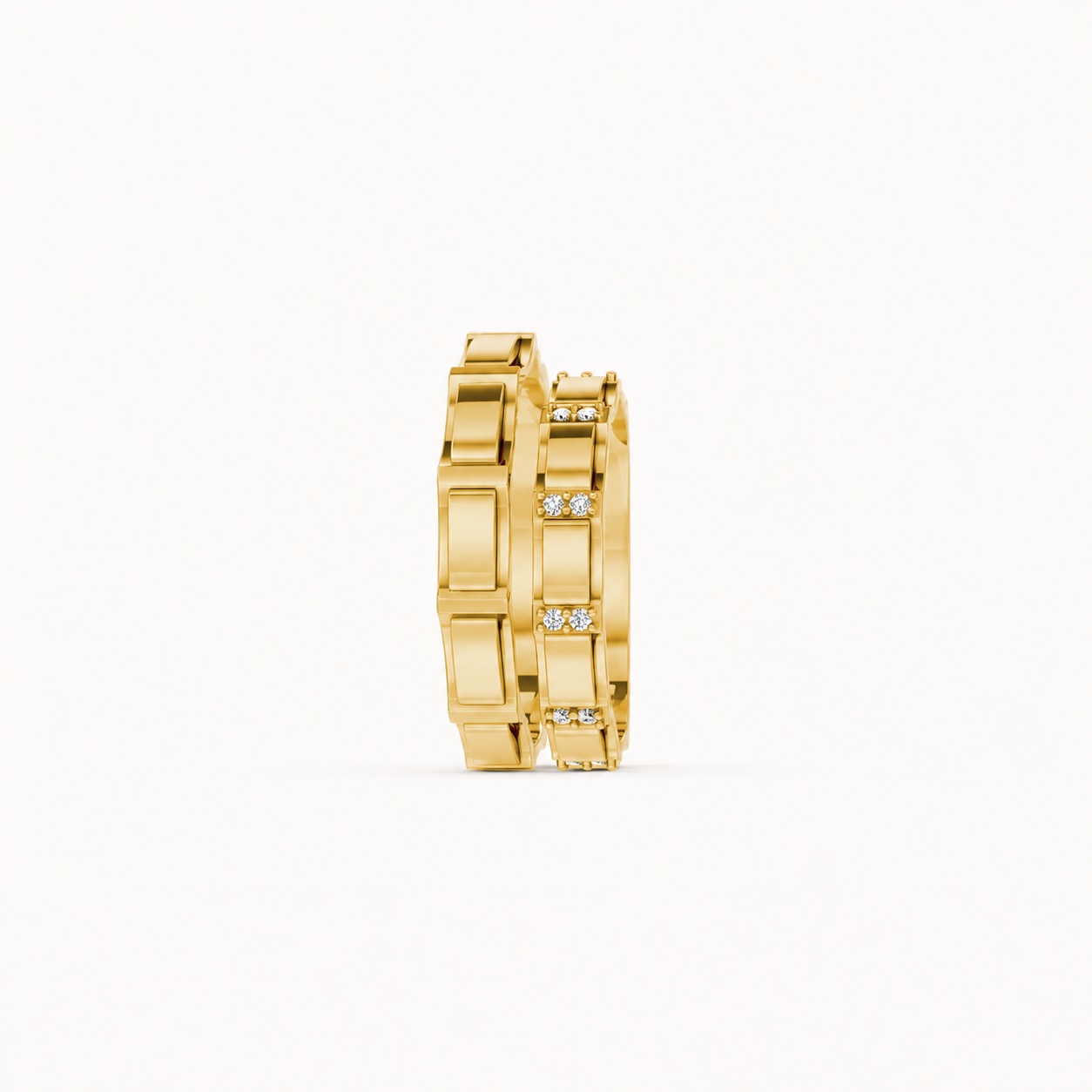 Nhẫn cưới E831 phong cách hiện đại, đính đá đan xen màu Vàng Gold vàng 10K/14K/18K/607 cao cấp, thanh lịch