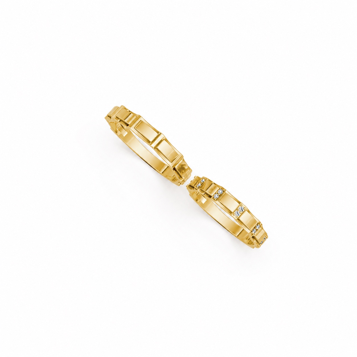 Nhẫn cưới E831 phong cách hiện đại, đính đá đan xen màu Vàng Gold thiết kế phá cách, sang trọng